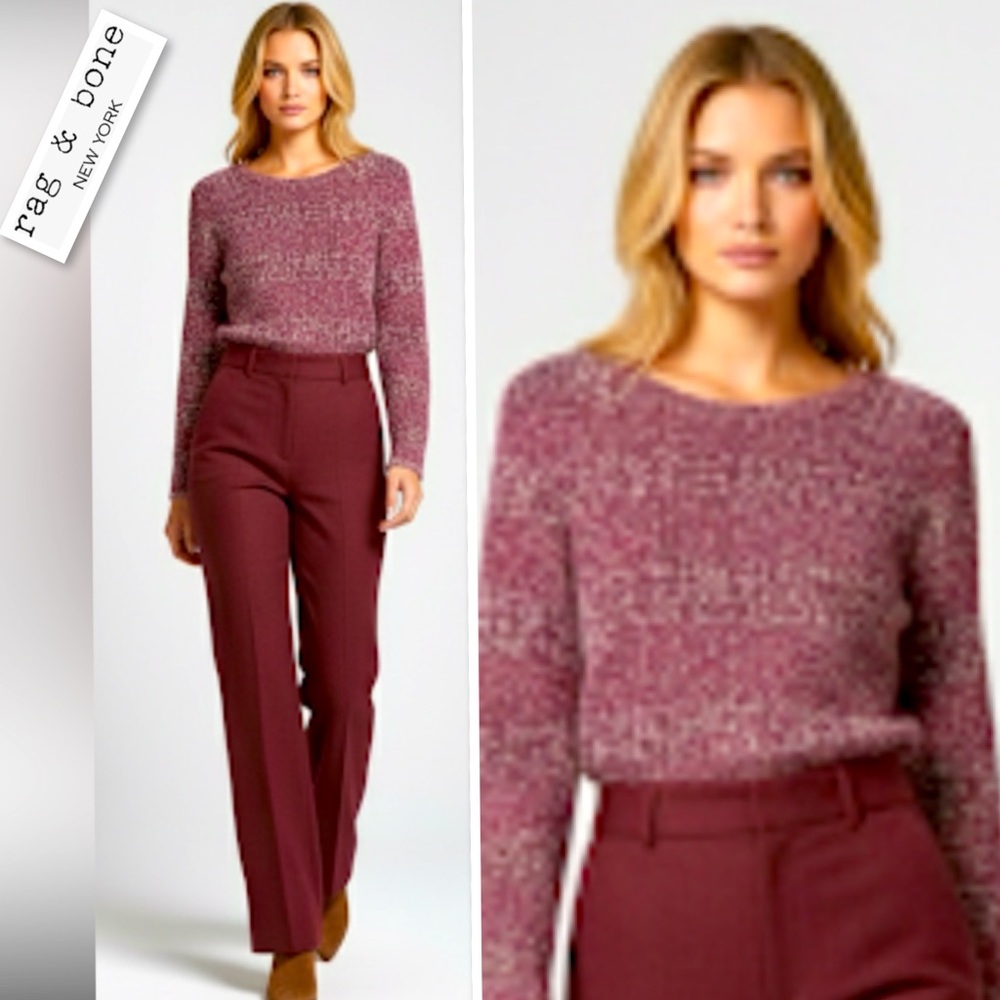 Rag & Bone Cotton Blend Textured Boucle Knit Sweater Red Multi Women's Size S